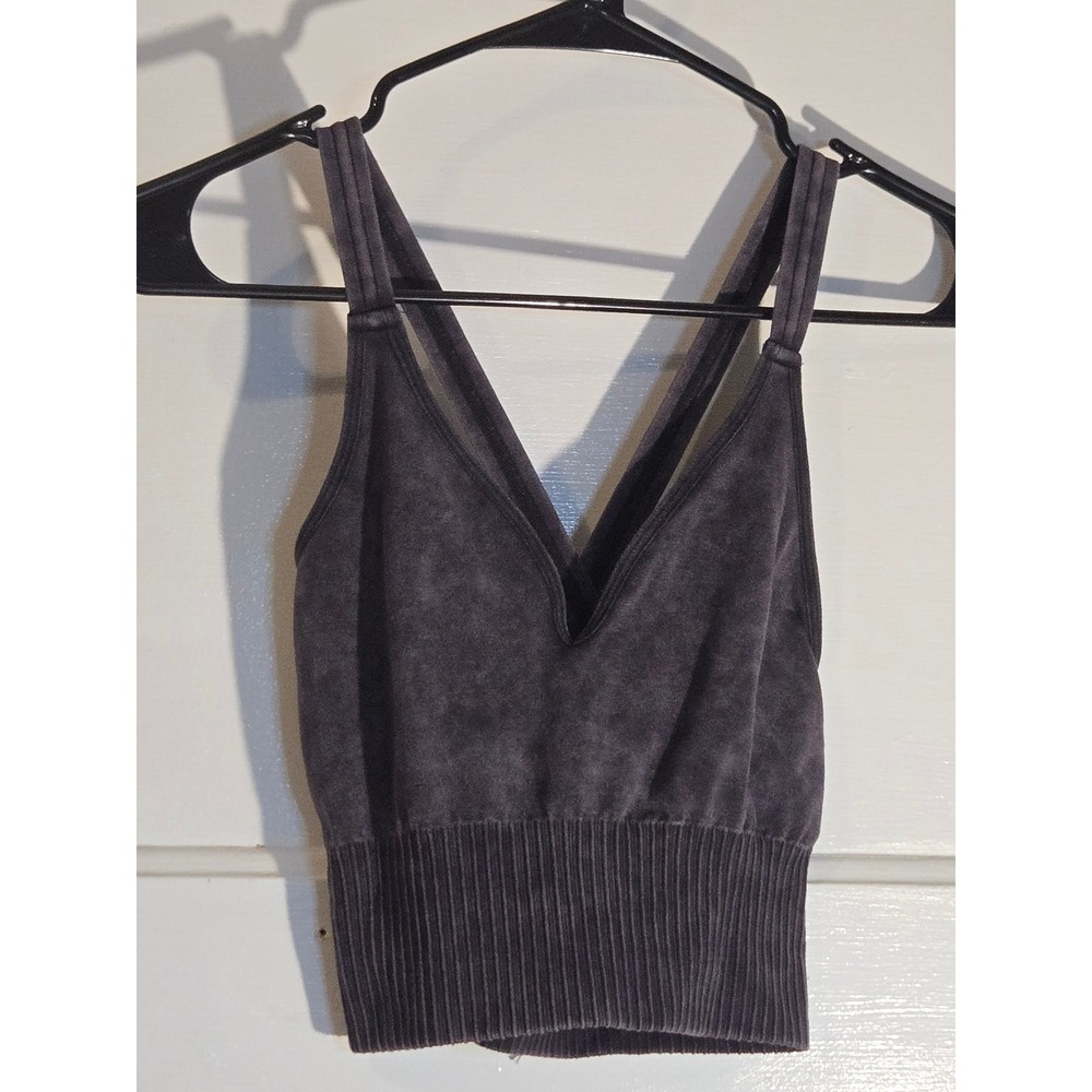 Zenana Outfitters Mineral Wash‎ Seamless Ribbed Crop Top Bralette Gray NTW-6153A